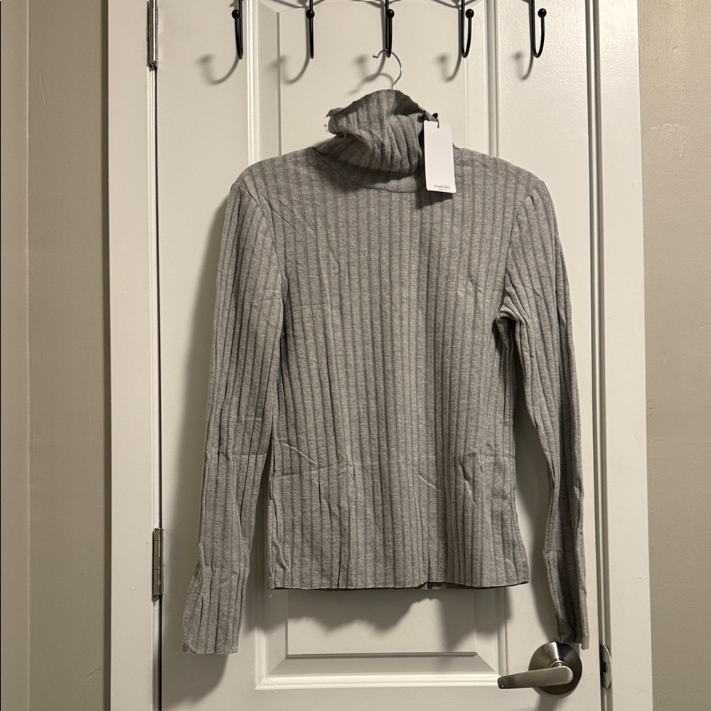 Mango Light Gray Ribbed Turtleneck Sweater